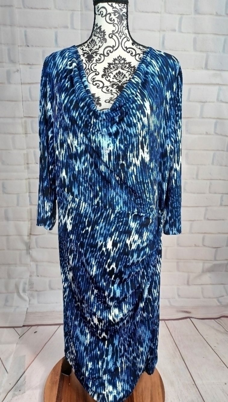 Jones New York womens long sleeve stretch knit popover geo print dress sx 3x b32